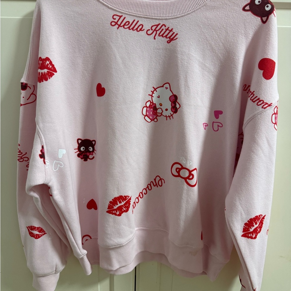 Sanrio Hello Kitty Pink Crewneck Sweatshirt with Red Prints